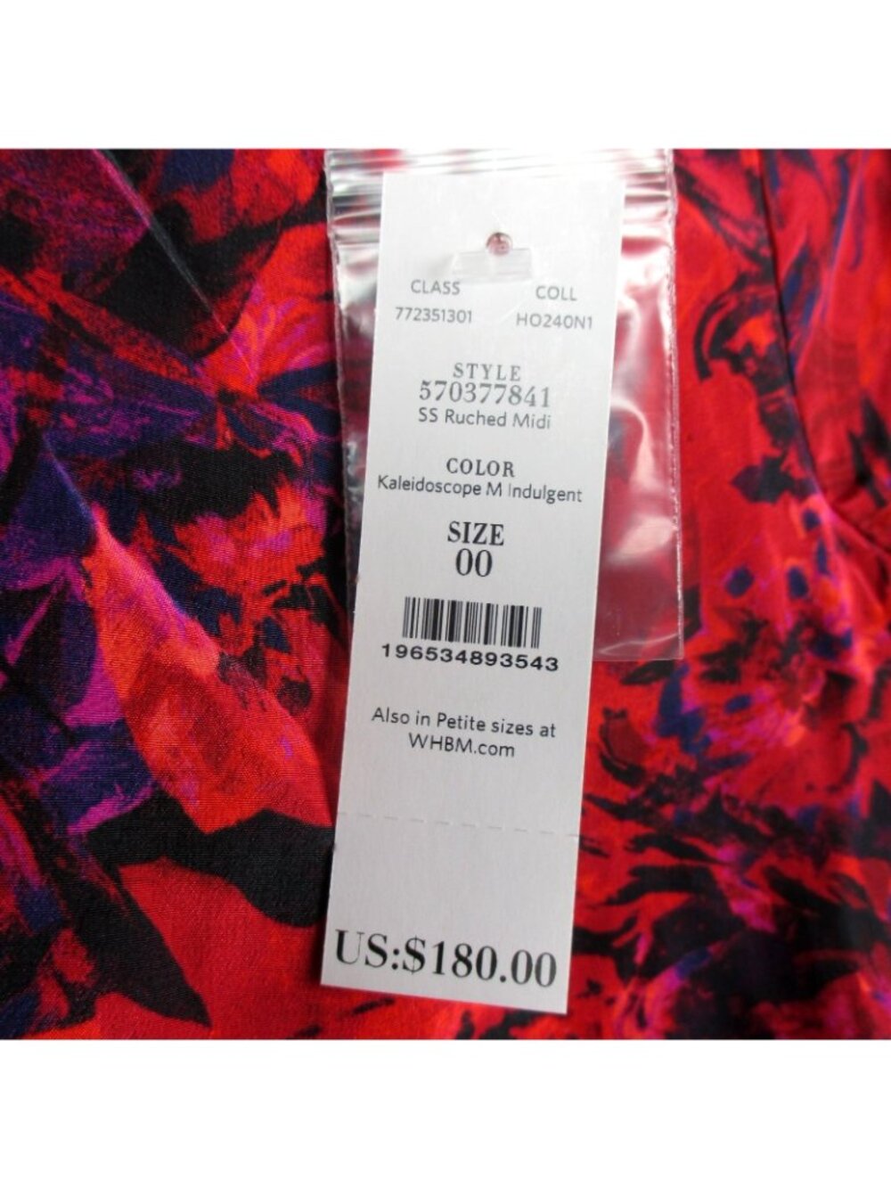White House Black Market Floral Ruched Midi Dress Red & Black Size 00 Elegant - Picture 8 of 8